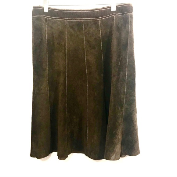 Anthropologie June Brown Suede Flared Skirt